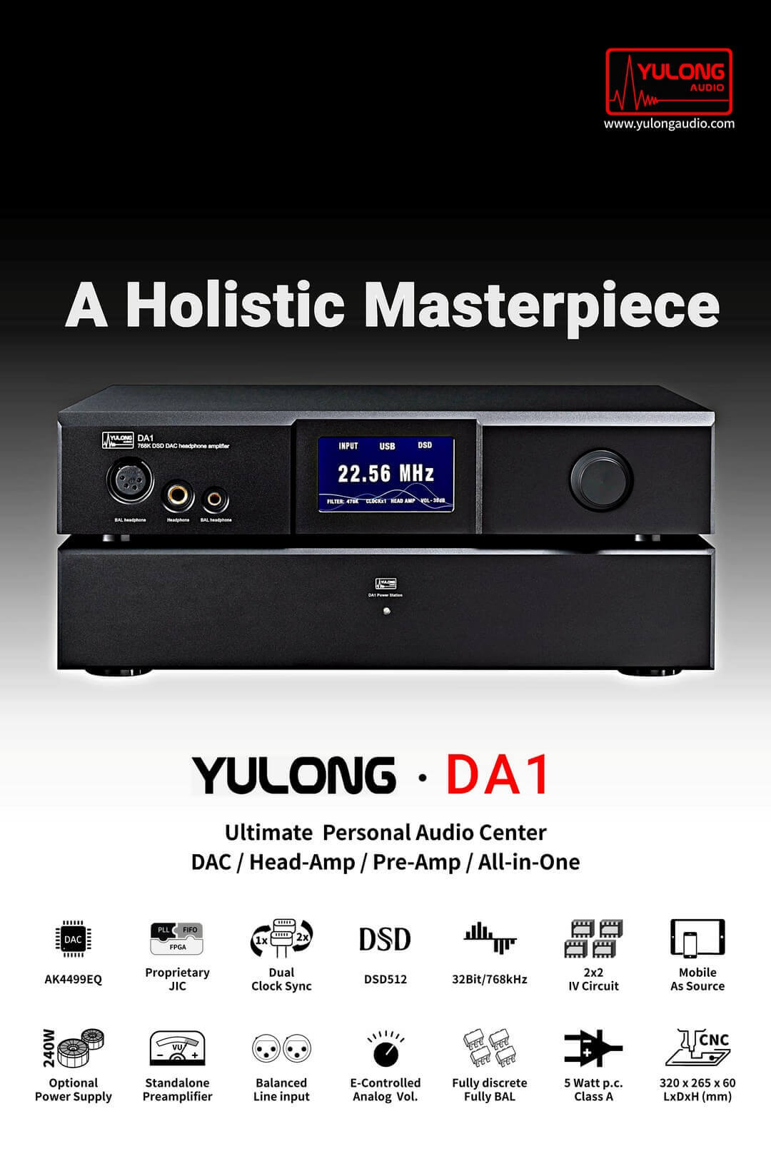 Yulong DA1 All in One Desktop DAC Headphone AMP Pre AMP 6